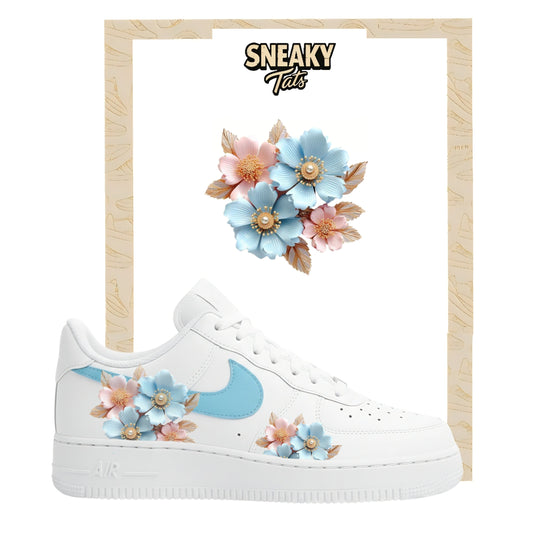 Sneakerfolien für Custom Sneaker Nike Air force 1 und Jordan blaue Blumen