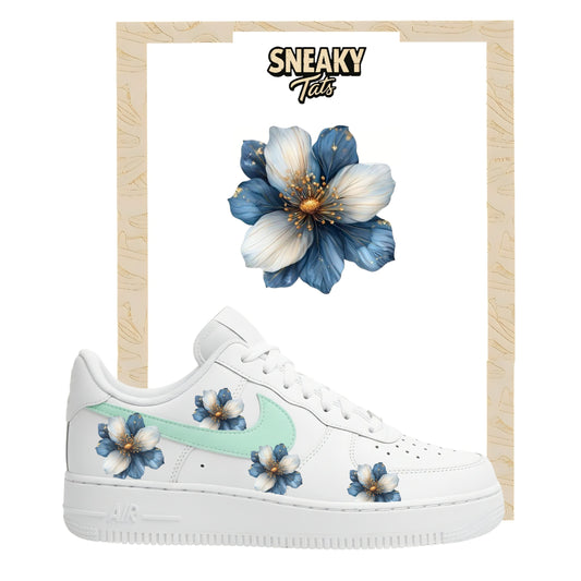 Sneakerfolien für Custom Sneaker Nike Air force 1 und Jordan blaue Blumen