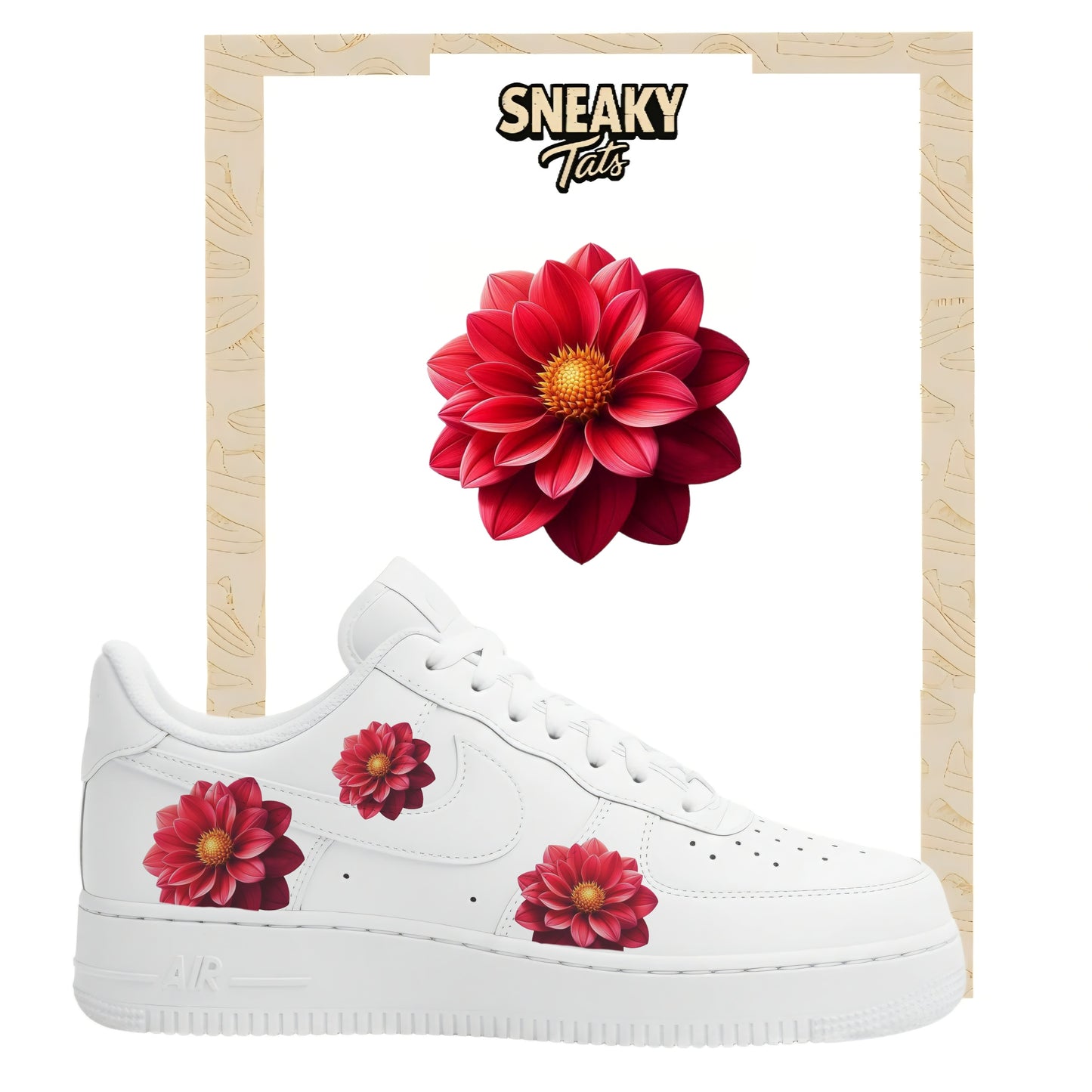 Sneakerfolien für Custom Sneaker Nike Air force 1 und Jordan rote Blumen
