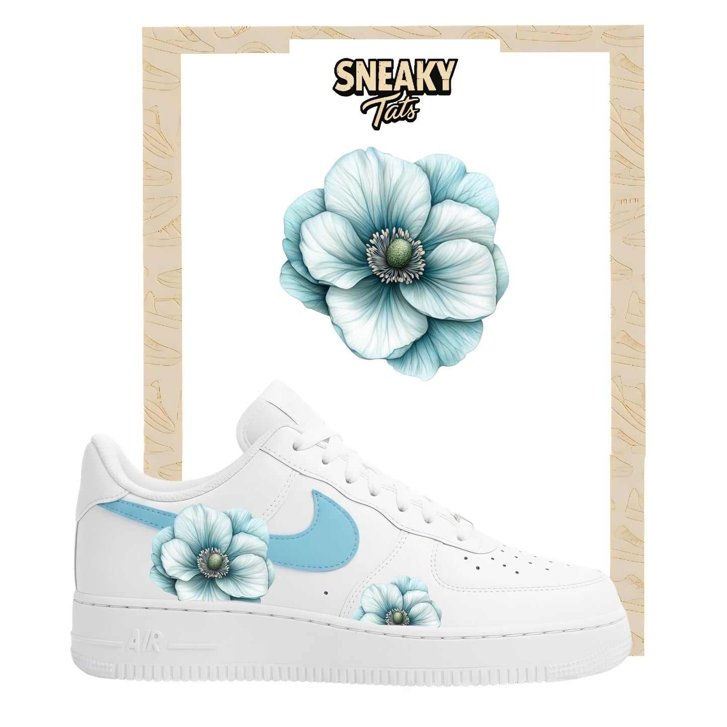 Sneakerfolien für Custom Sneaker Nike Air force 1 und Jordan türkis Blumen