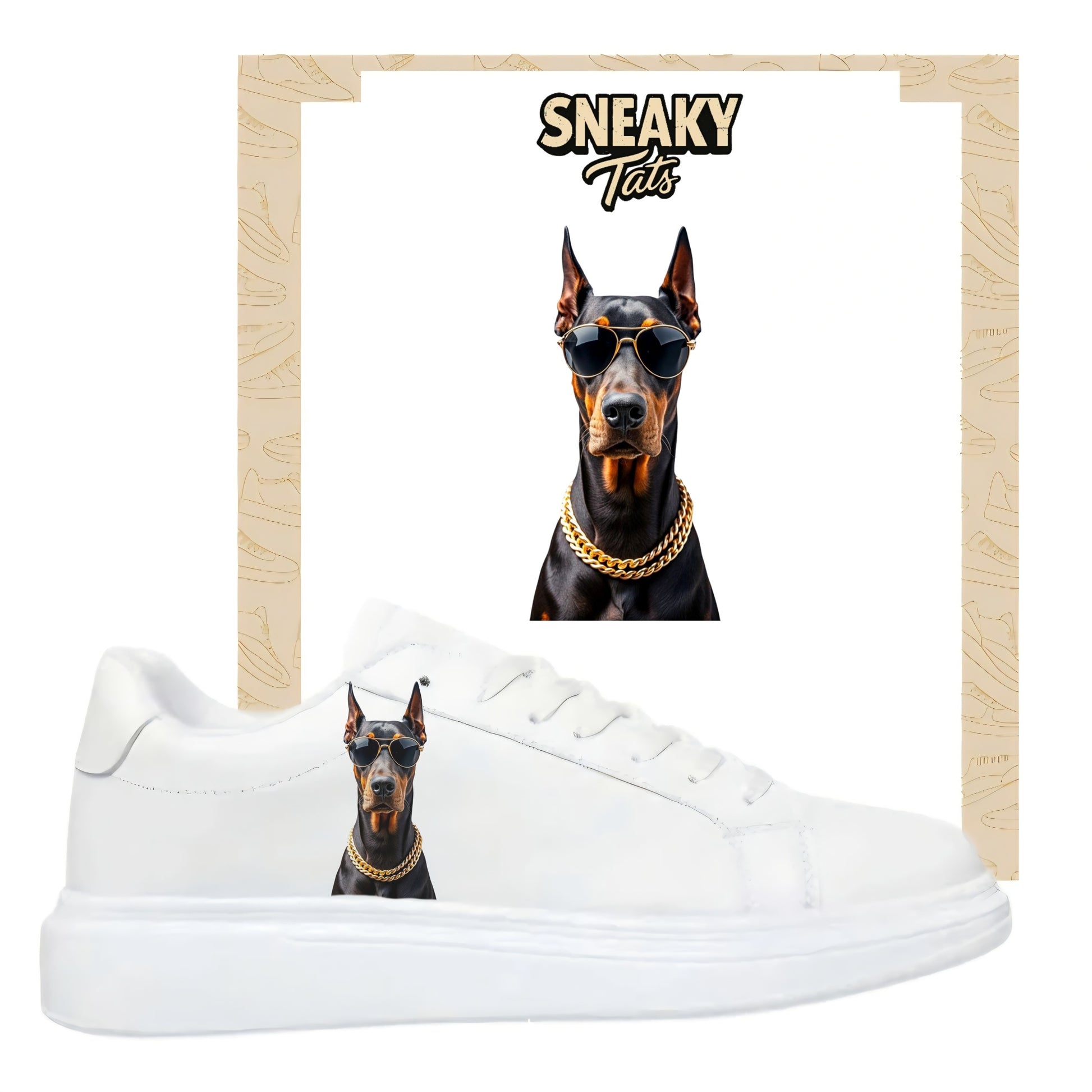 Bügelbilder für mehrere Sneakerarten Nike Puma Adidas Badelatschen Design Dobermann