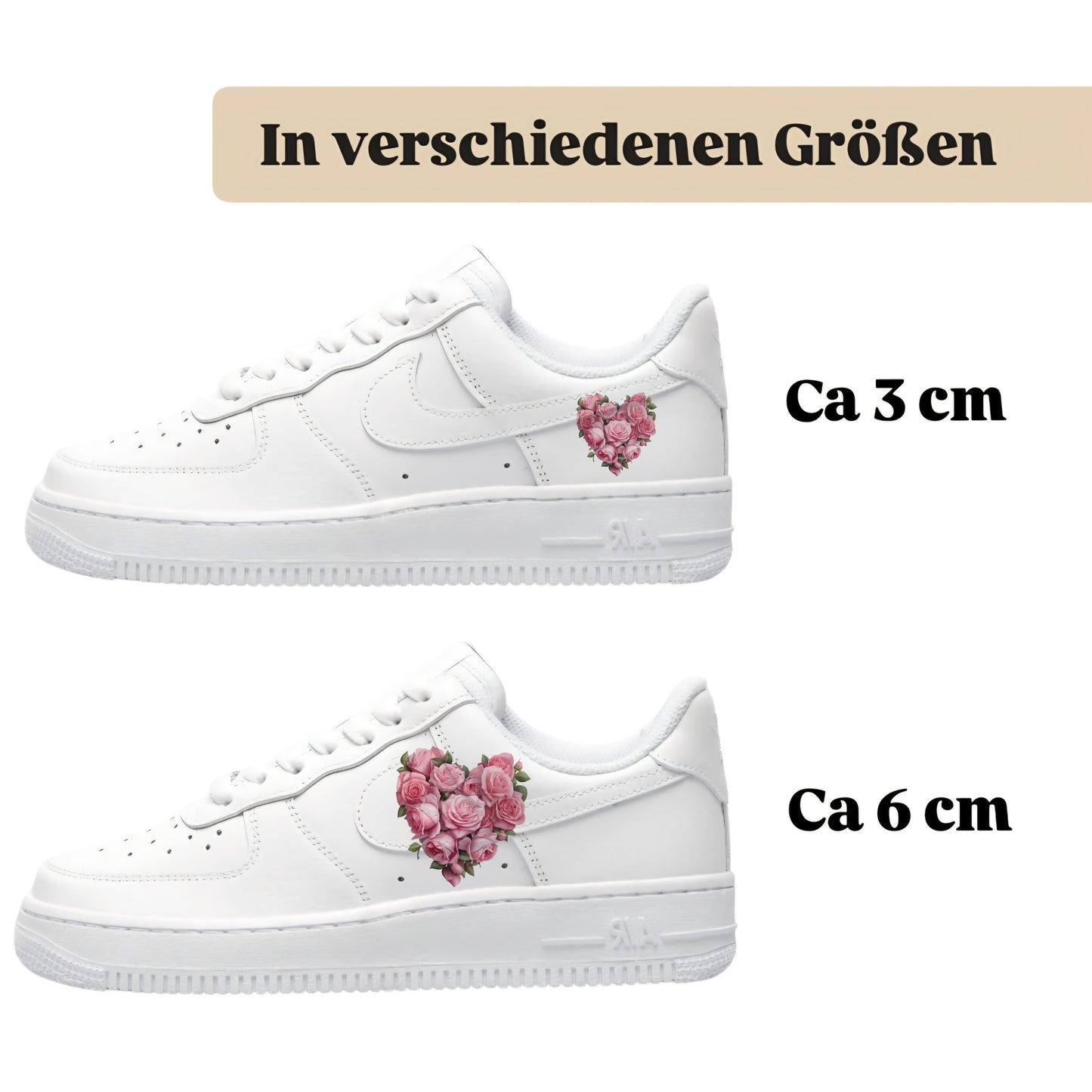 Bügelbilder für mehrere Sneakerarten Nike Puma Adidas Badelatschen Rose Herz