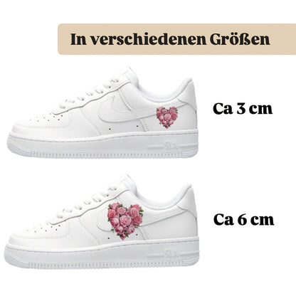 Bügelbilder für mehrere Sneakerarten Nike Puma Adidas Badelatschen Rose Herz