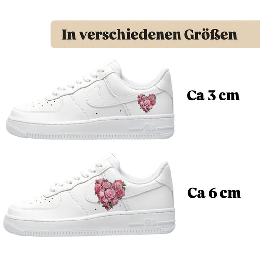 Bügelbilder für mehrere Sneakerarten Nike Puma Adidas Badelatschen Rose Herz