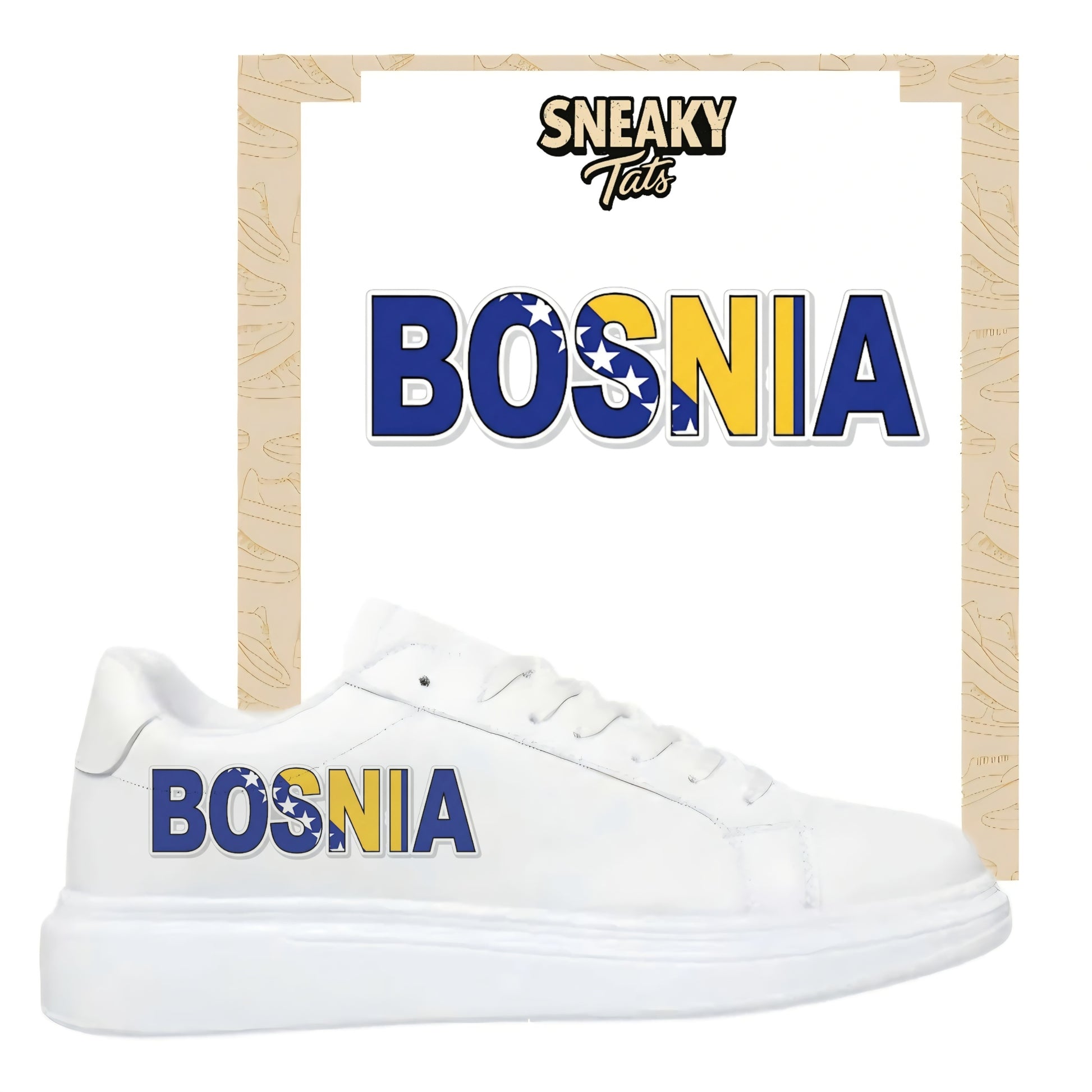 Personalisierte Sneaker mit Schriftzug Bosnia einfach zum aufbügeln für alle Schuhe