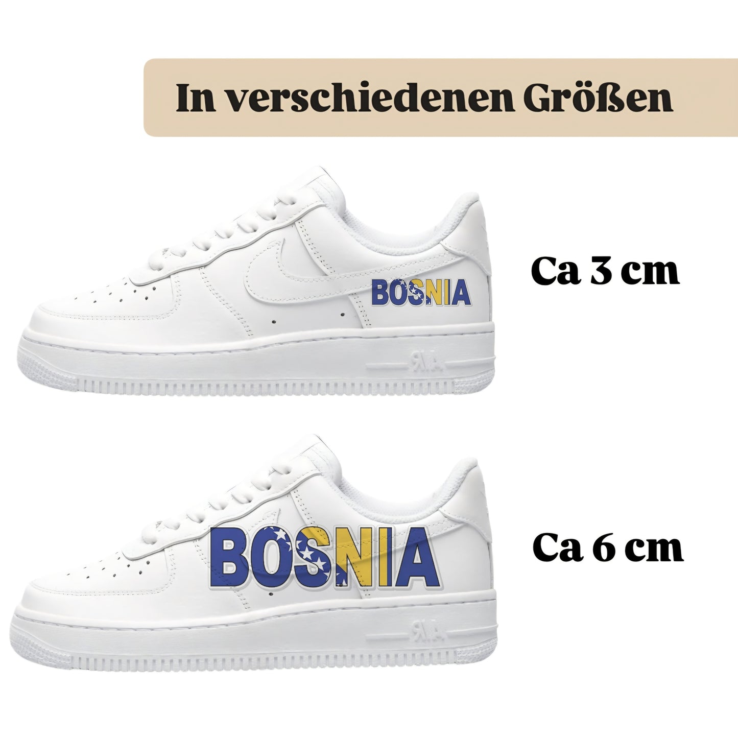 Personalisierte Sneaker mit Schriftzug Bosnia einfach zum aufbügeln für alle Schuhe