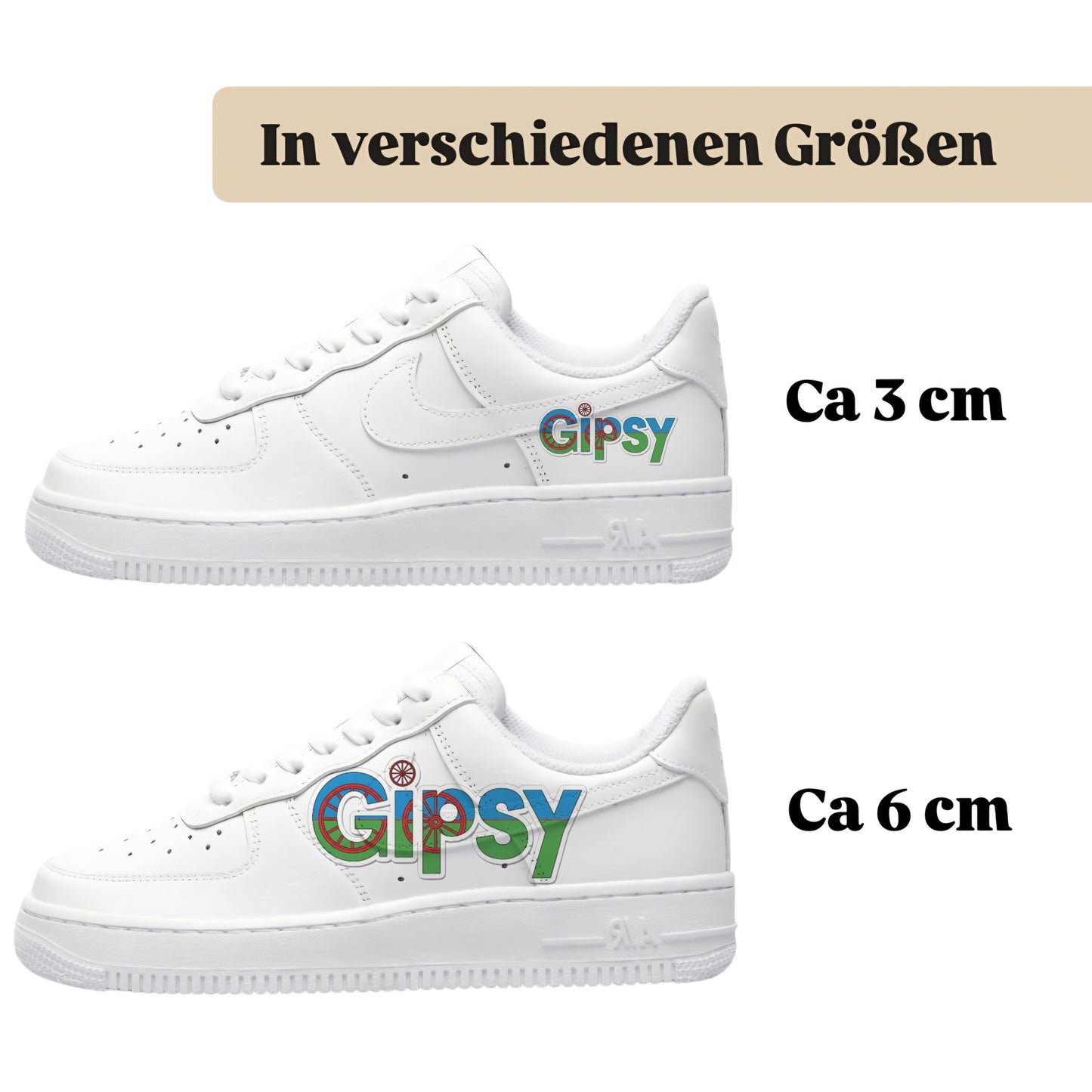Personalisierte Sneaker mit Schriftzug Gipsy einfach zum aufbügeln für alle Schuhe