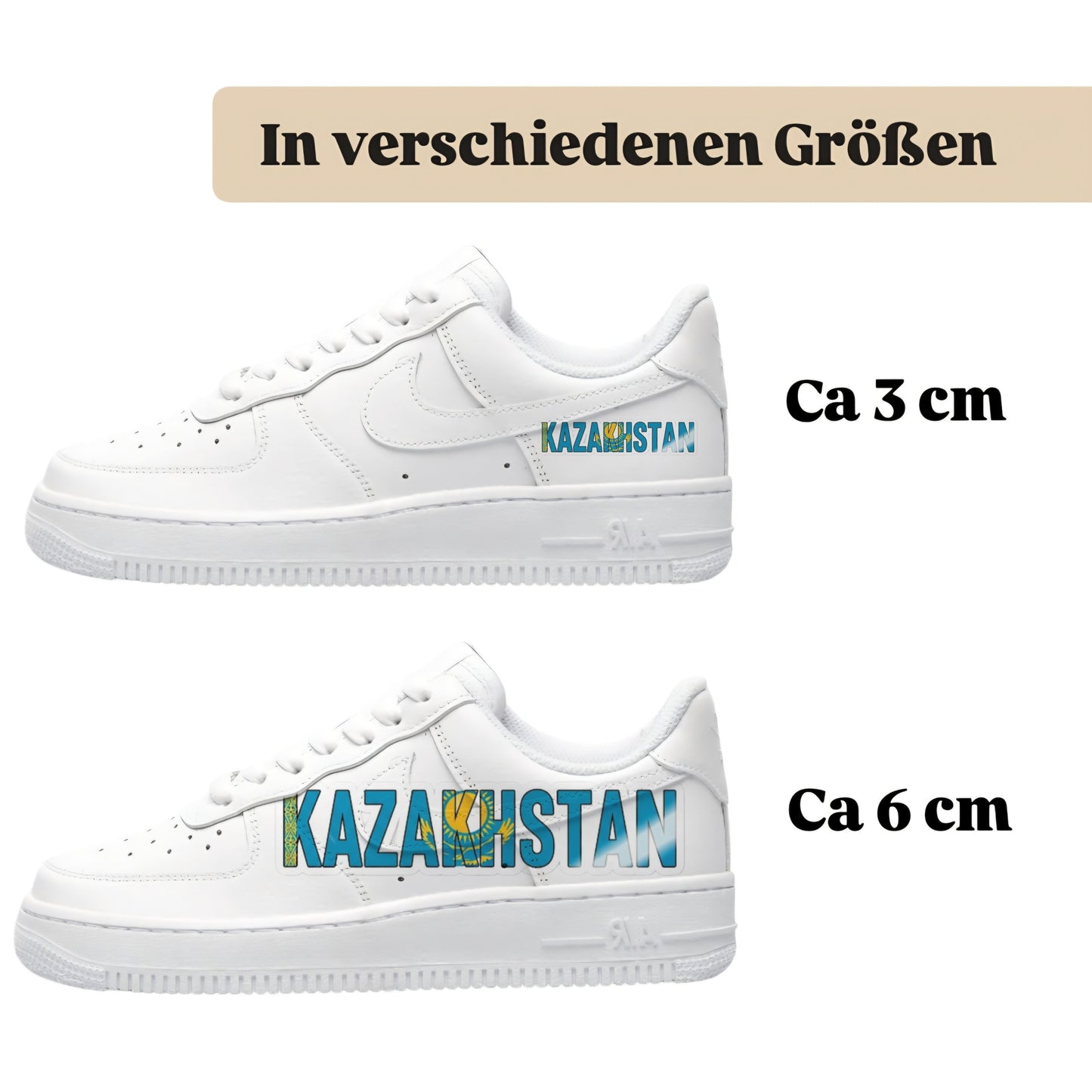 Personalisierte Sneaker mit Schriftzug Kasakhstan einfach zum aufbügeln für alle Schuhe