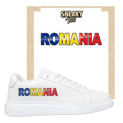 Personalisierte Sneaker mit Schriftzug Romania einfach zum aufbügeln für alle Schuhe