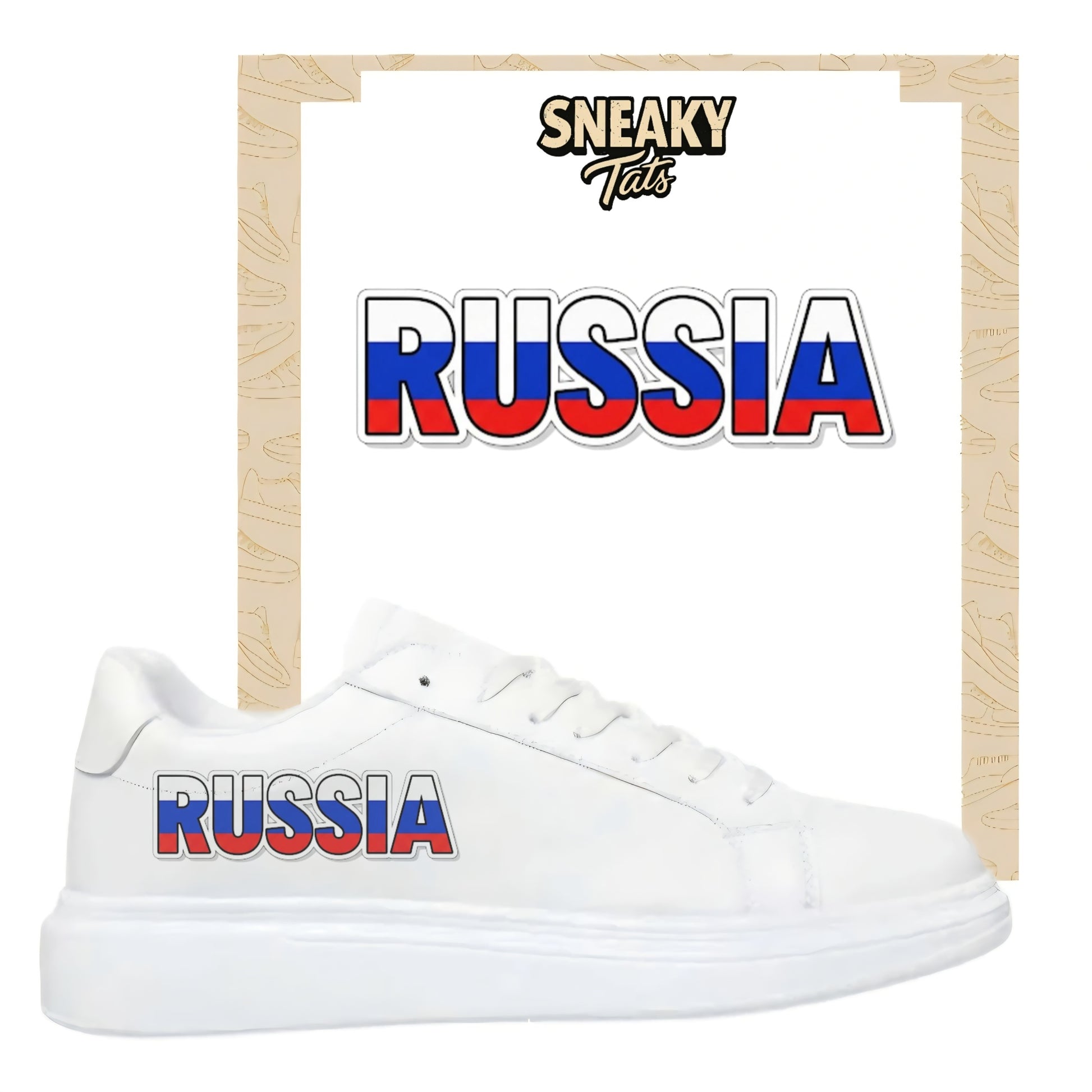 Personalisierte Sneaker mit Schriftzug Russia einfach zum aufbügeln für alle Schuhe