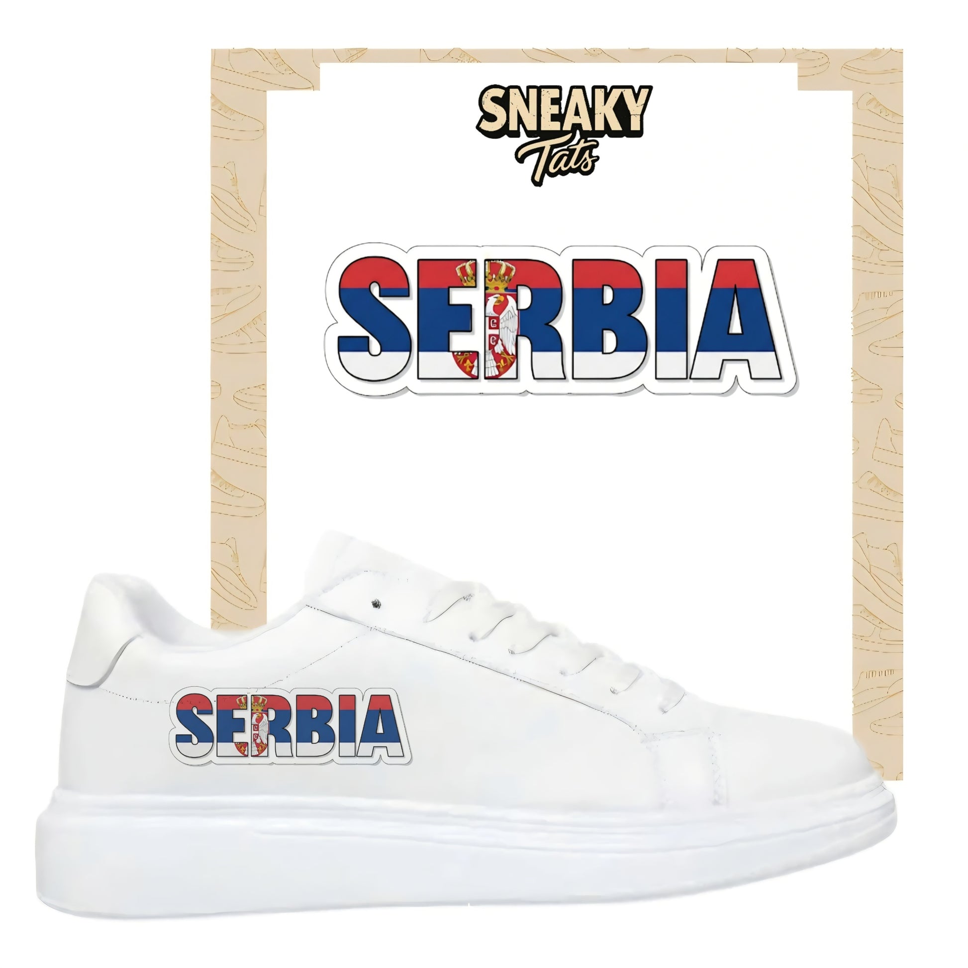 Personalisierte Sneaker mit Schriftzug Serbia einfach zum aufbügeln für alle Schuhe